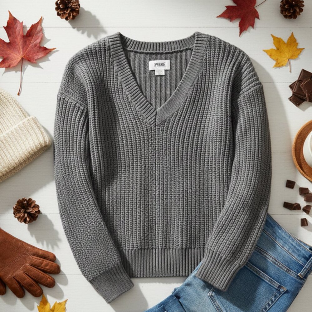 PINK Victoria's Secret Grey Heritage V-Neck Shaker Knit Sweater